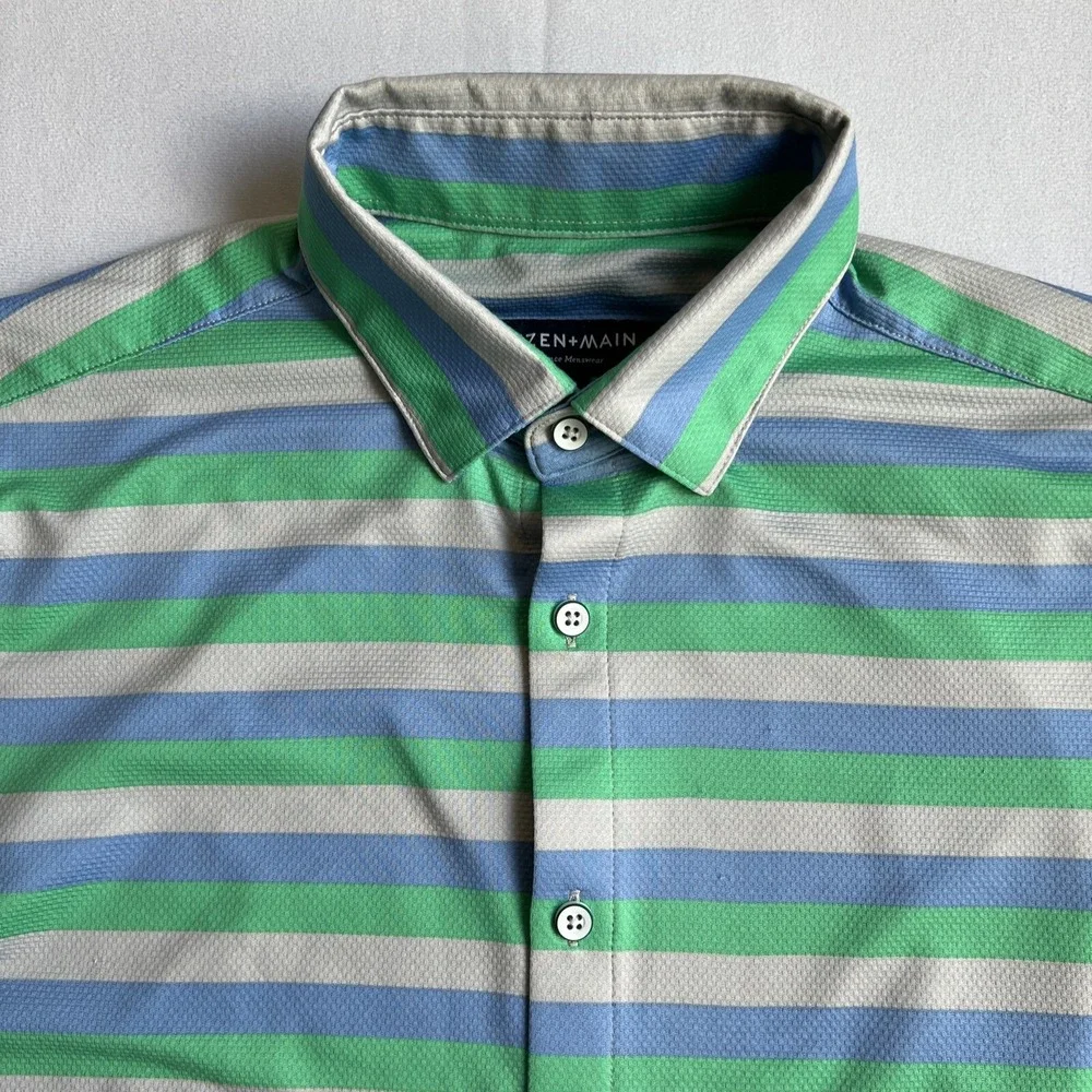 Mizzen+Main Shirt Mens Small Short Sleeve Button Up Halyard Multi Stripe Stretch